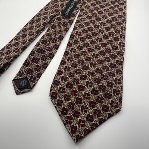 Villa Bugatti Mens 100% Italian Silk Geometric Pattern Burgundy Necktie